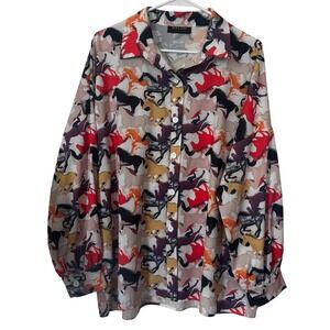 Nylon Apparel Women's Blouse Large Colorful Unique Horse Print Button-Up Shirt